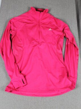 Adidas Hot Pink Athletic Jacket Woman Size Large 1/4 Zip Collared Climalite L/S